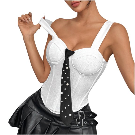 Mittory Women's Lace Corset Sexy Plunge Neck Camisole Crop Top Spaghetti Strap Fashion Going Out Clothes