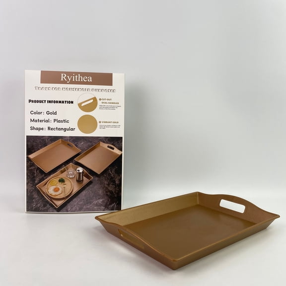 Ryithea Trays for household purposes,Rectangular Decorative Metal Tray with Filigree Decor in Champagne Gold, Metal Serving Tray, Perfume Tray, Vanity Tray