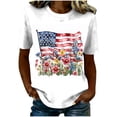 thumbnail image 4 of Pounoo T-Shirts pour Femmes Motif Étoiles et Rayures Manches Courtes Coupe Décontractée Chandails Légers et Confortables Hauts Style de Rue Décontracté Tenue de Fin de Semaine Cadeau, 4 of 6