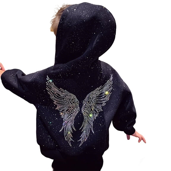 Tiijoy Hoodie for Girls Sparkly Wing Rhinestone Zip Up Hoodie Stylish Sweatshirt, Sizes 2-3