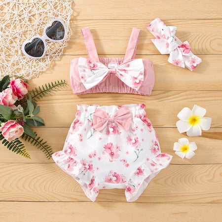 

Hunpta Infant Girls Sleeveless Bowknot Vest Tops And Sunflower Floral Prints Shorts Headbands Outfits