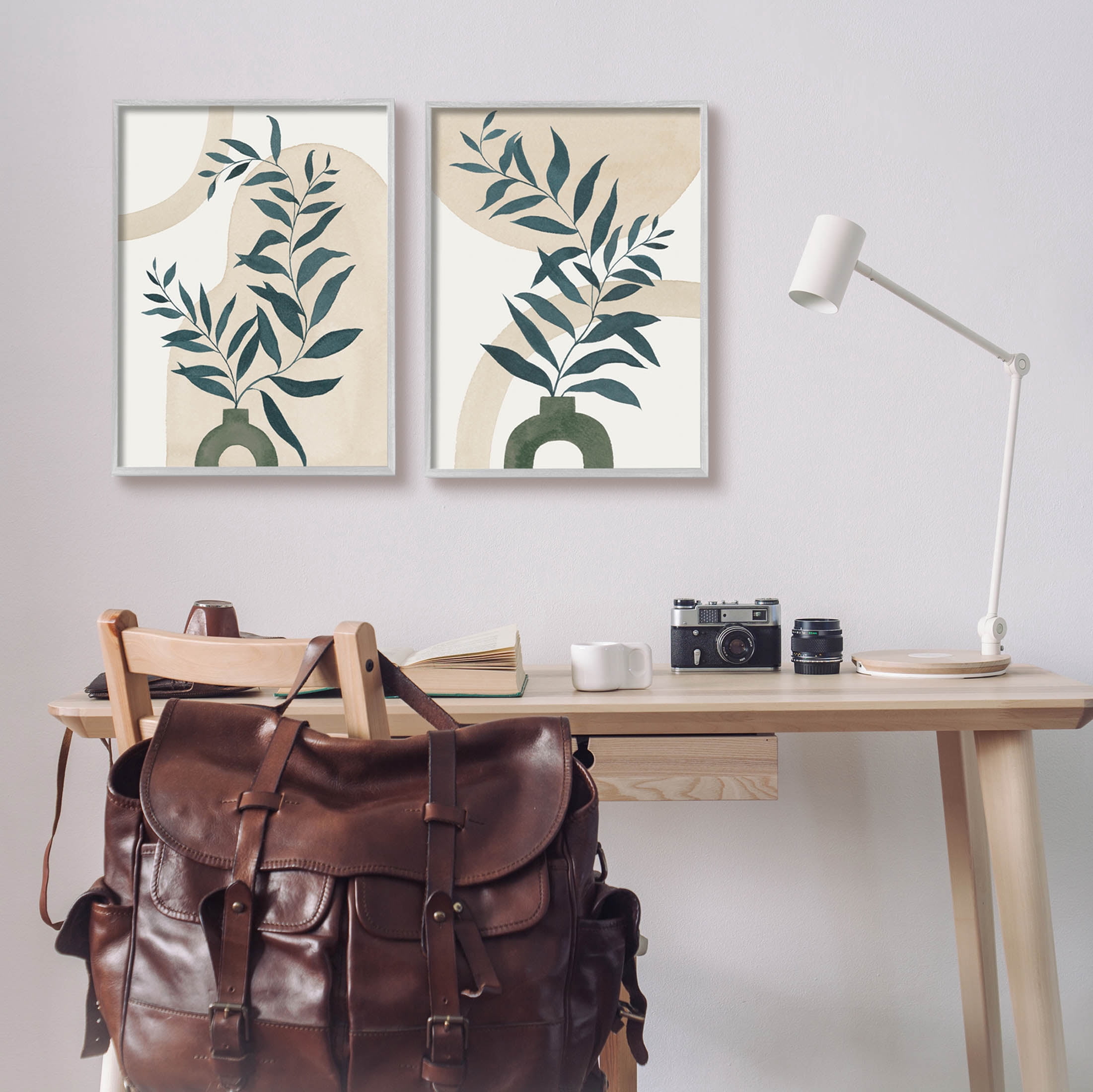 Stupell Industries Nordic Herb Vase Shapes Graphic Art Gray Framed Art Print Wall Art, Set of 2, Design by Grace Popp