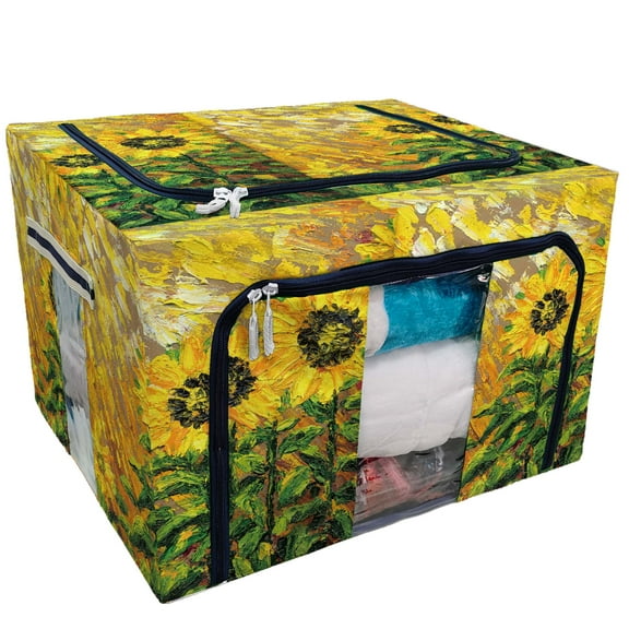 ECZJNT sunshine sunflowers Storage Bag Clear Window Storage Bins Boxes Large Capacity Foldable Stackable Organizer With Steel Metal Frame For Bedding,Clothes,Closets, Bedrooms
