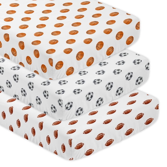 Sweet Jojo Designs Watercolor Sports Theme Brown Orange Black and White Fitted Crib Sheets 3 Piece Set