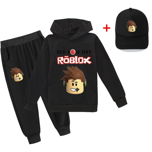 Traje de ocio bidimensional periférico de animación Roblox de tres piezas para niños y niñas, suéter y pantalones para niños + sombrero