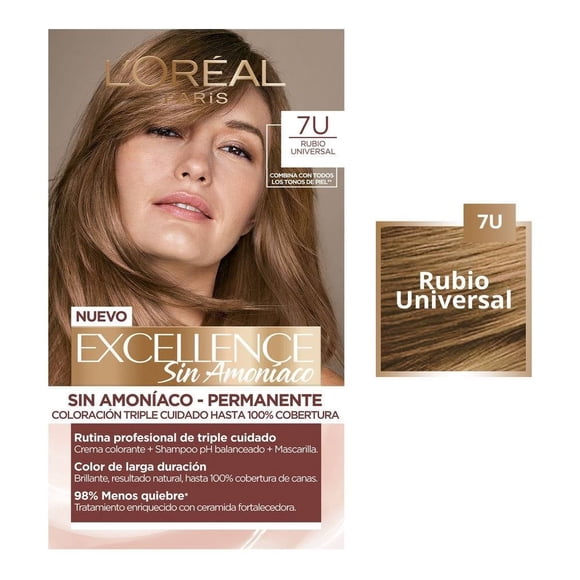 Tinte para cabello L'Oréal Excellence Sin Amoníaco 7u rubio universal