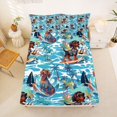 thumbnail image 5 of Homewish Cartoon Dachshund Queen Sheets,Surfboard Ocean Wave Queen Sheet Sets,Blue,Palm Tree Decor,4pcs,1 Flat Sheet, 1 Fitted Sheet and 2 Pillowcases, 5 of 6