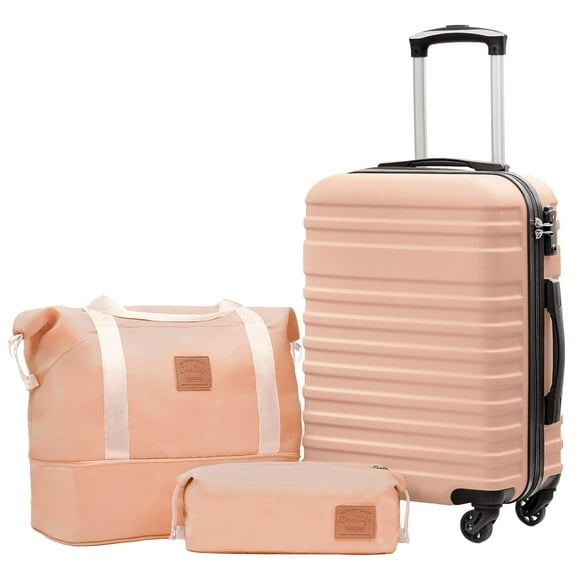 Set de equipaje Coolife de 3 piezas con tapa rígida con cierre TSA Spinner, rosa