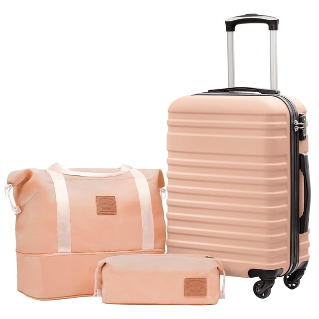 Set de equipaje Coolife de 3 piezas con tapa rígida con cierre TSA Spinner, rosa