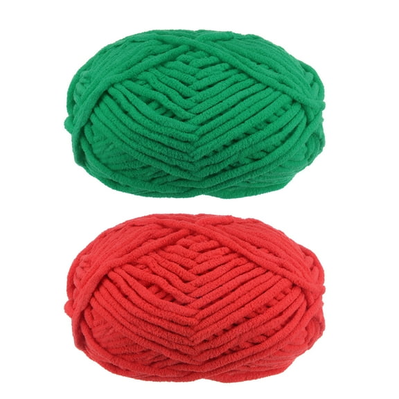Uxcell 2Skeins Velvet Yarn Blanket Yarn 2x100g/7.1oz Polyester Soft Knitting Chenille Yarn Red, Green
