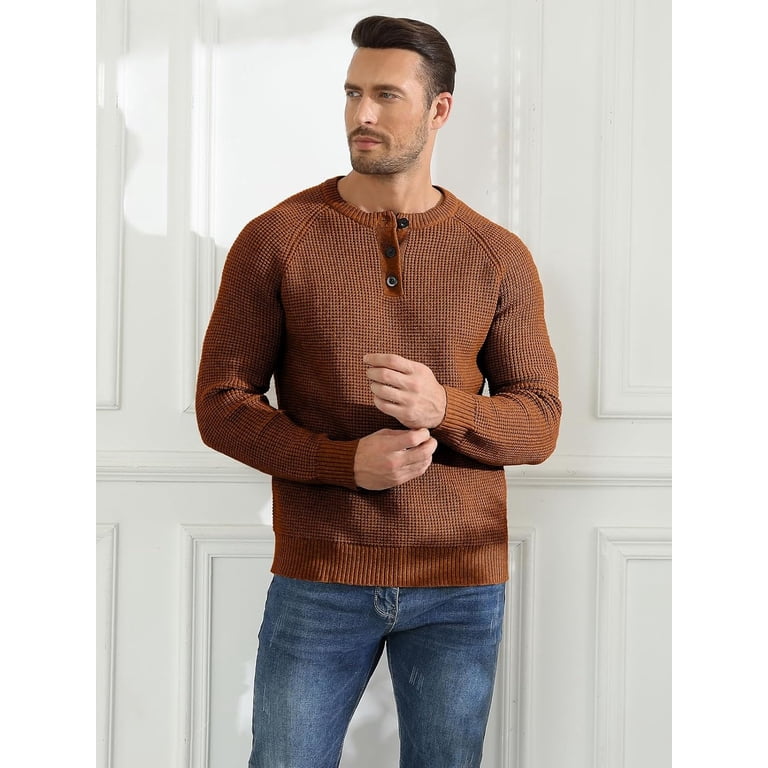 QDG Men's Henley Waffle Knit Pullover Sweater photo 6
