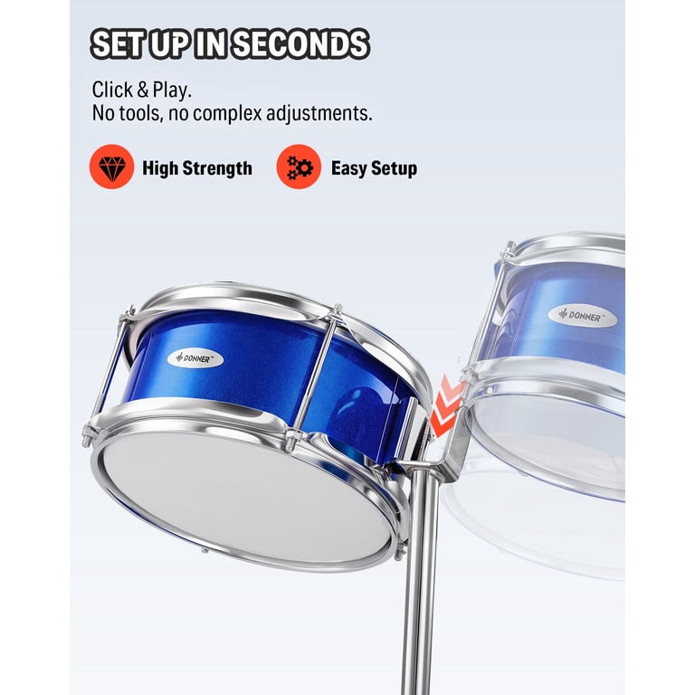 Donner 5-Piece Junior Drum Kit, 14 Inch, Mirror Blue photo 8