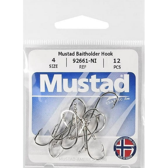 Mustad Down Eye Baitholder Hook (Nickel) - Size: 3/0 10pc