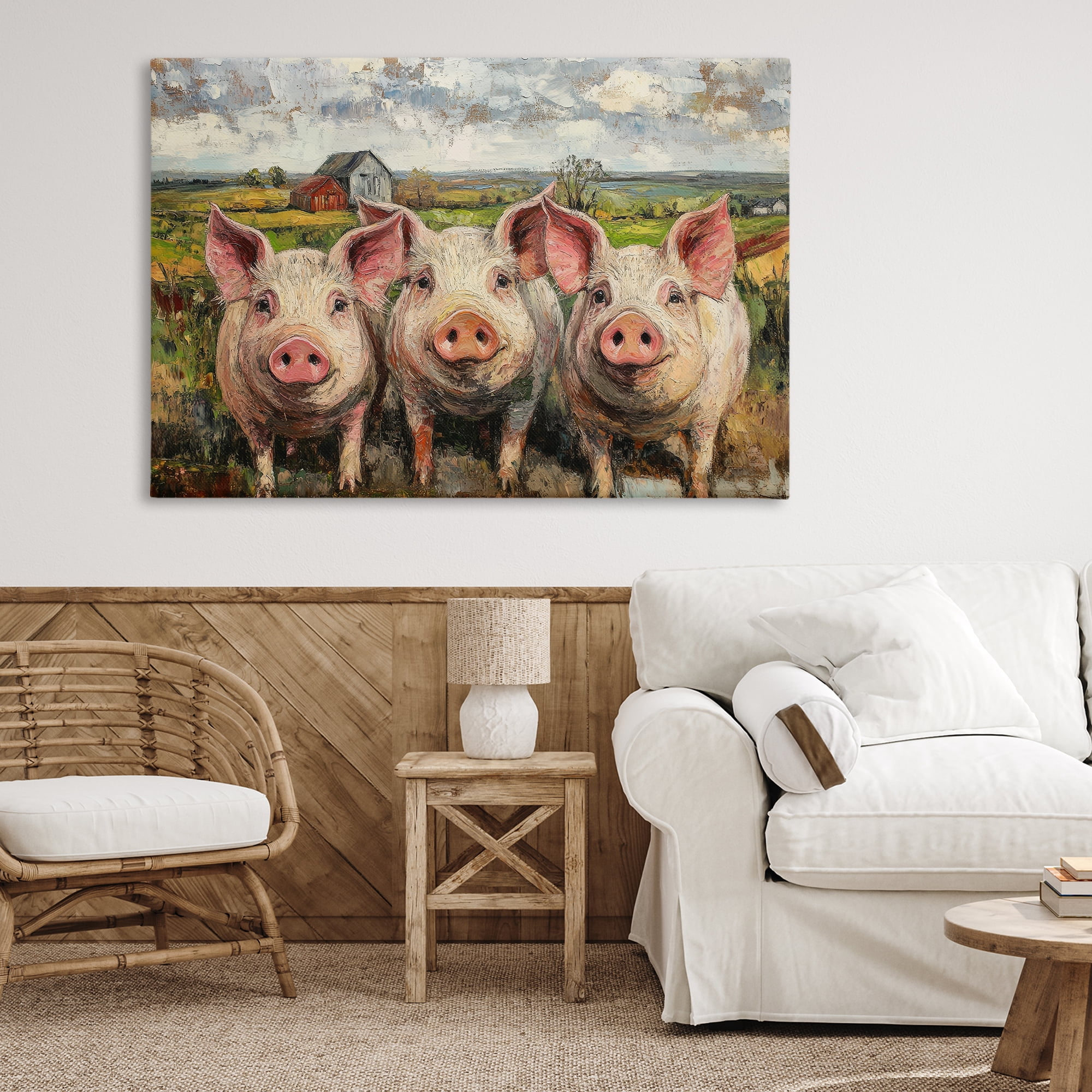 Stupell Industries Classic Barnyard Pigs in Countryside Canvas Wall Art, design by Petal Prints Design