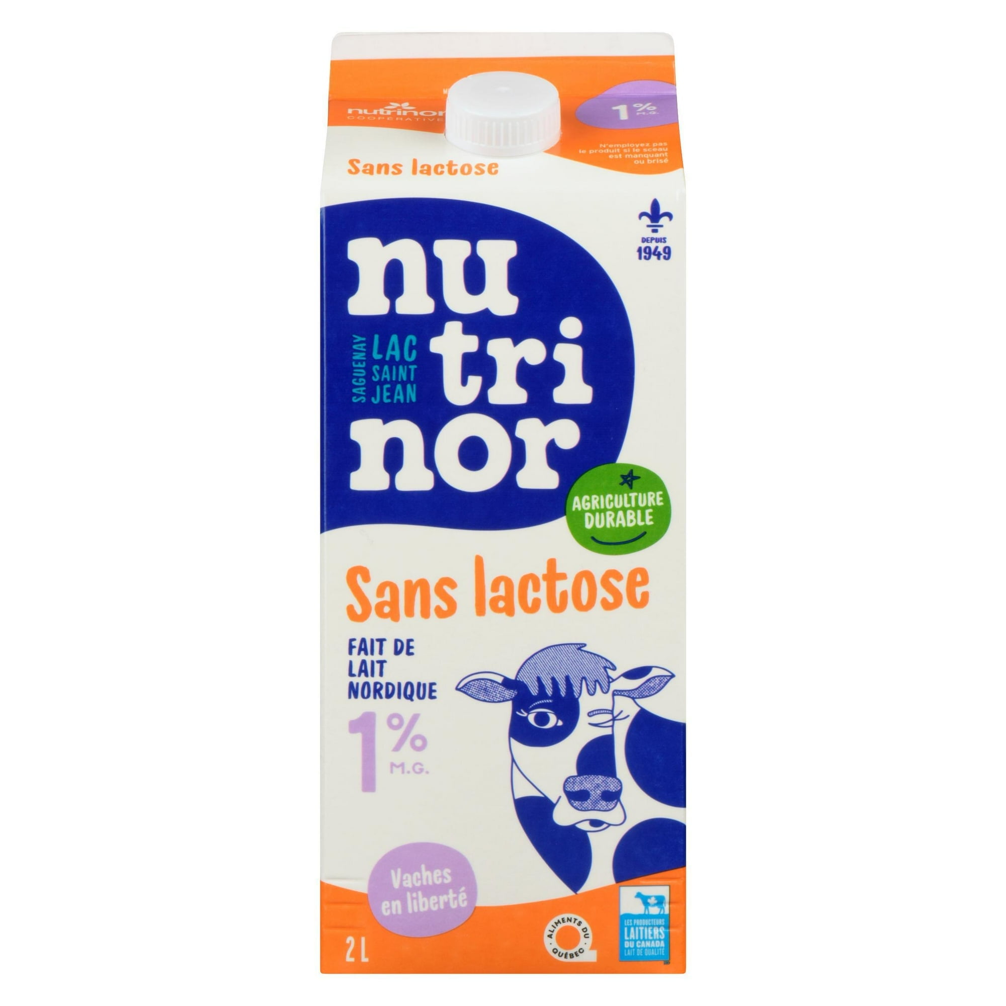 2L lactose free milk 1% Nutrinor, Made with Nordic milk