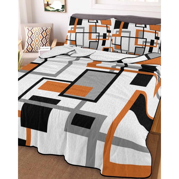 Orange Black Grey Geometric King Size Down Alternative Comforter,Lightweight Comforter Quilt Bedding Set with Pillow Shams Middle Century Modern Abstract Art Bed Comforter Duvet Insert 96"x106"