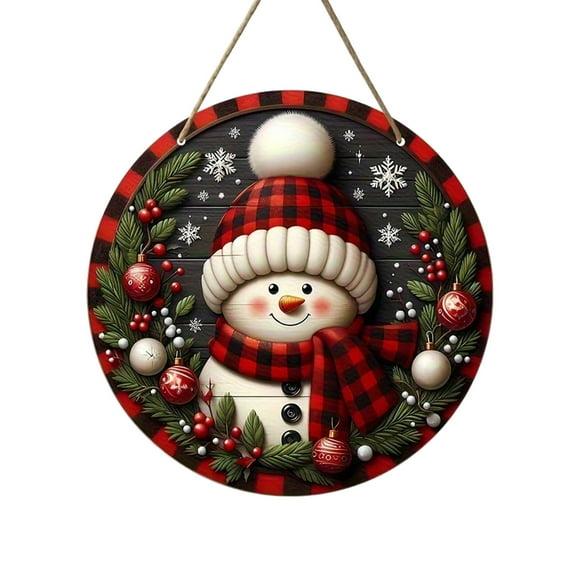 TIELUTT Wooden Traditional Holiday Design Round Disc Santa and Snowman Prints Festive Glass Beads 1st Home Christmas Ornament Craft Large Happy Birthday Transparent Thread for Hanging