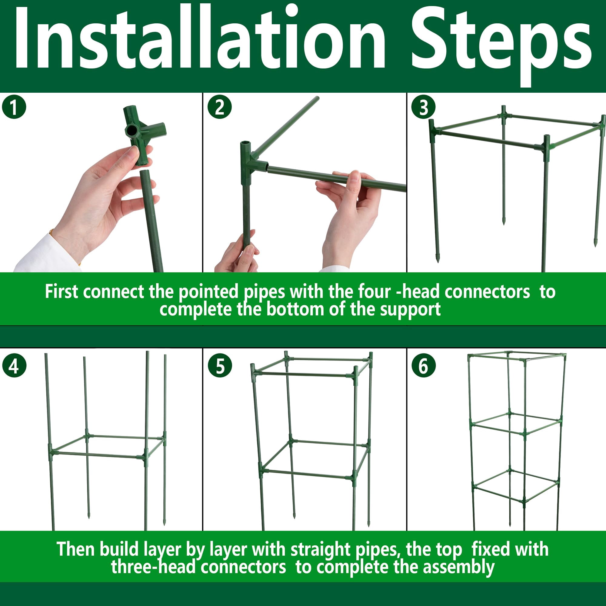 3 packs Garden Tomato Cages with 17.7 Gallon Grow Bags-Alloy Steel Square Plant Support Trellis Assembled for Vertical Climbing Plants