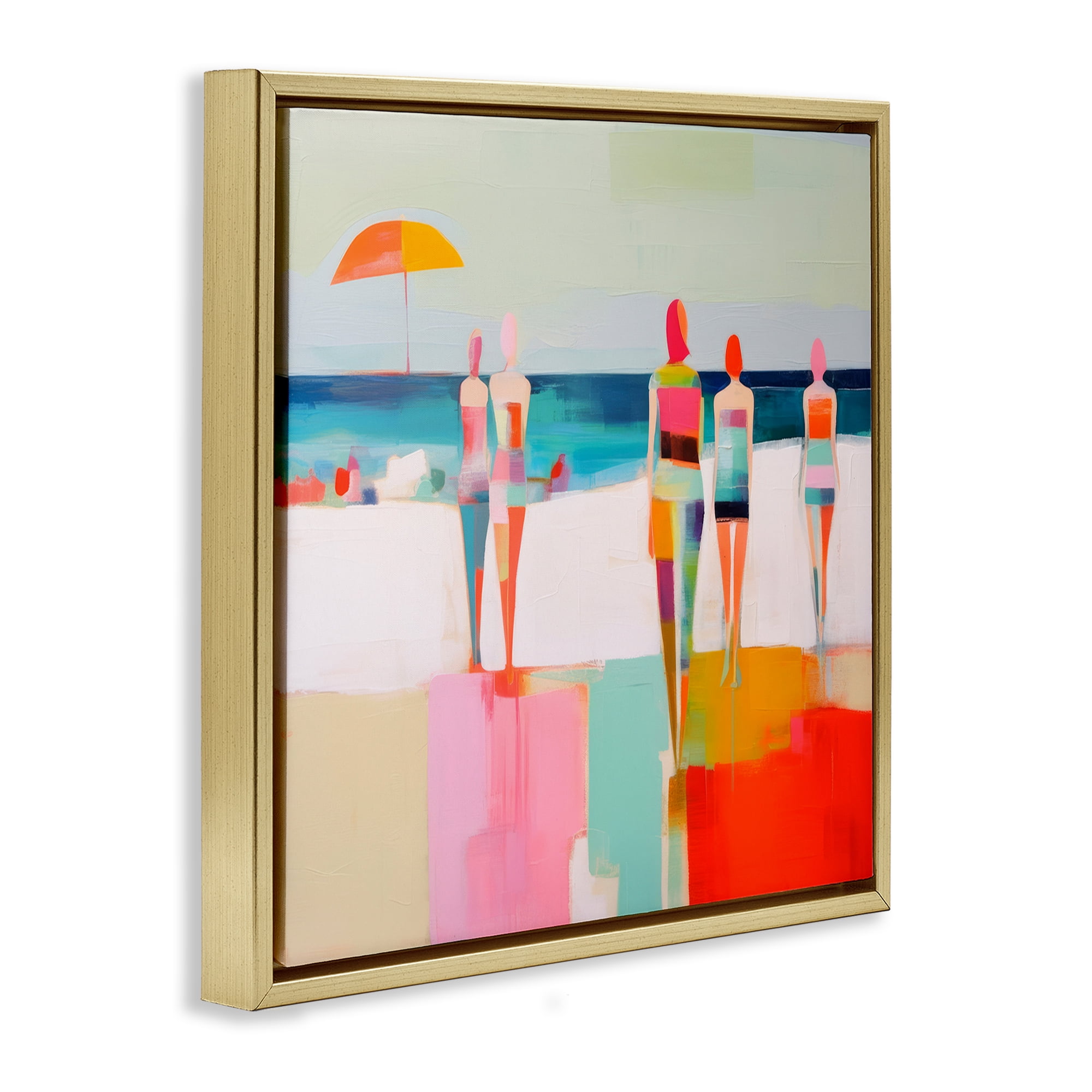 Stupell Industries Strolling on Beach Novelty Painting Gold Floater Framed Canvas Art Print Wall Art, 25 x 25
