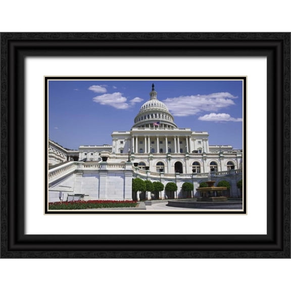 Flaherty, Dennis 18x13 Black Ornate Wood Framed with Double Matting Museum Art Print Titled - Washington, DC View of the Capitol building