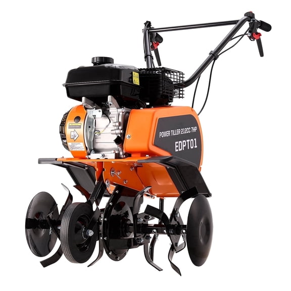 Efurden Gas Tiller Cultivator, 7HP 212cc Gas Powered Engine Tiller Cultivator for Garden Lawn Soil Cultivation, Weeding & Digging