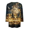 thumbnail image 5 of Long Sleeve Shirts for Women New Years Outfits Women Women's Casual 3/4 Sleeve Round Neck 2025 New Year Printed Graphic Plus Size Tops Yellow, 5 of 5