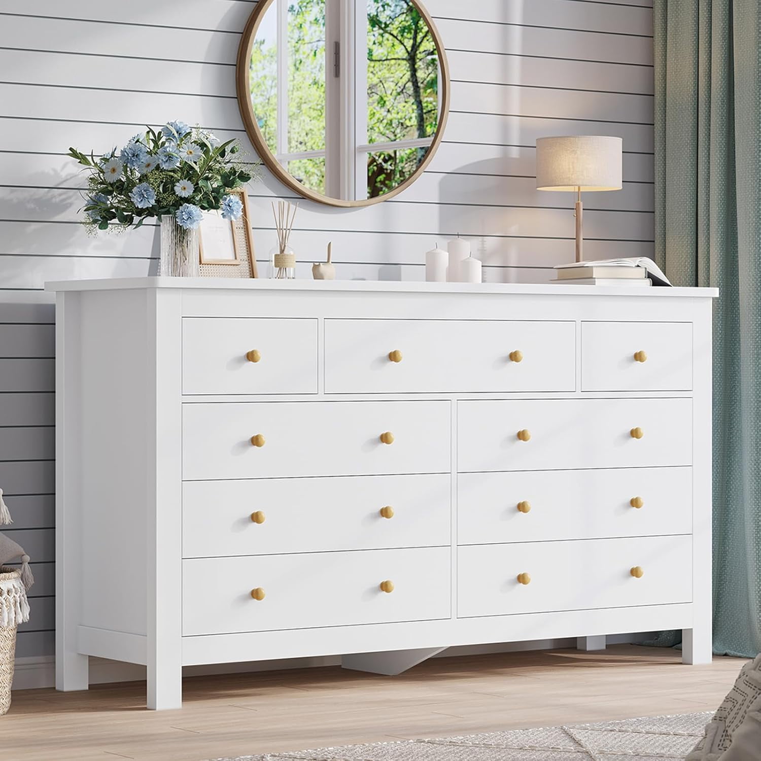 9 Drawers Dresser for Bedroom, Large Chest of 9 Drawers with Wide Tabletop, Modern Wood Storage Cabinet for Living Room Hallway, White