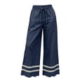 thumbnail image 2 of ShomPort Womens Boho Palazzo Pants Eyelet Hem Wide Leg Drawstring Casual Trendy Ankle Length Palazzo Pants Travel, 2 of 6
