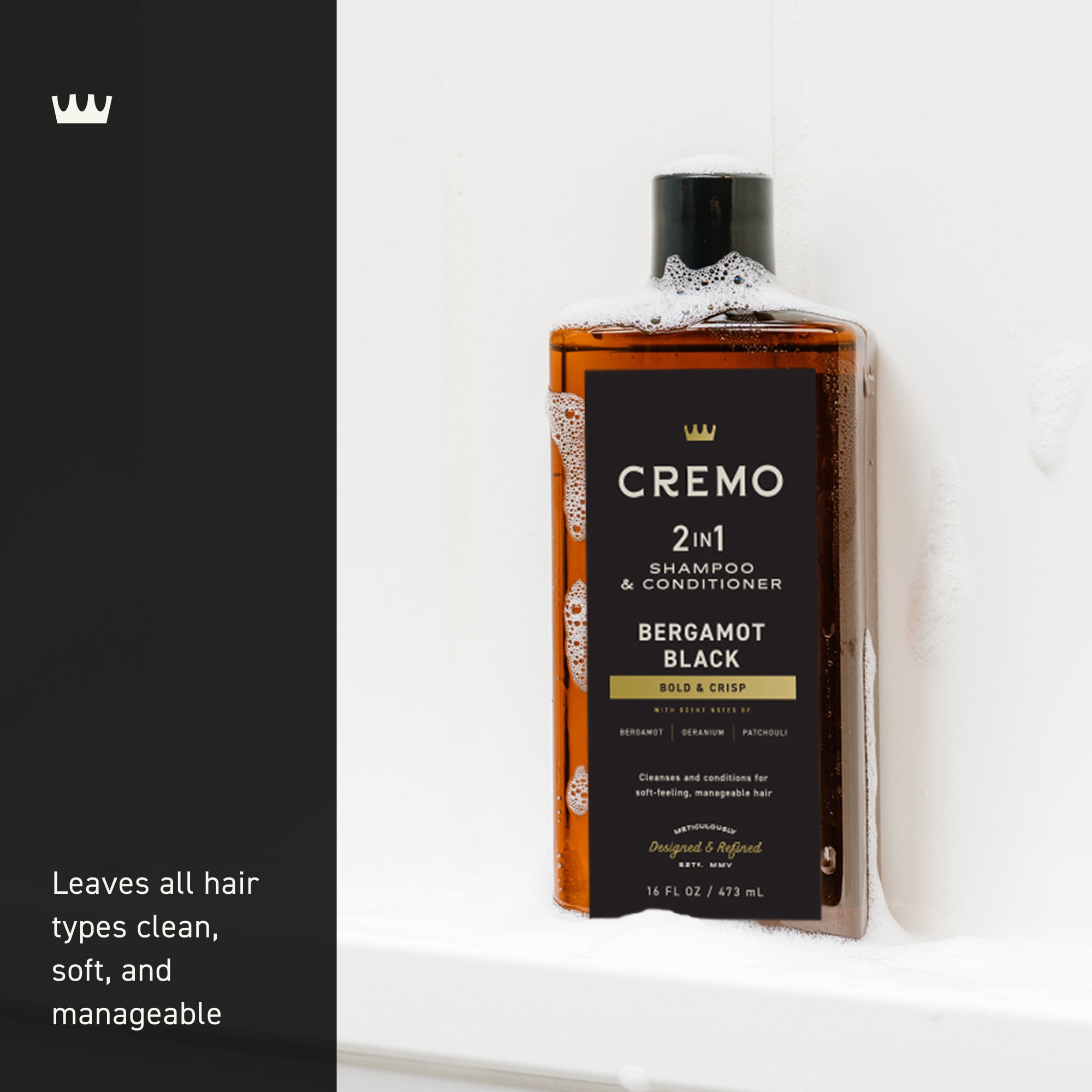 3 pack) Cremo 2-in-1 Men's Shampoo & Conditioner, Bergamot Black