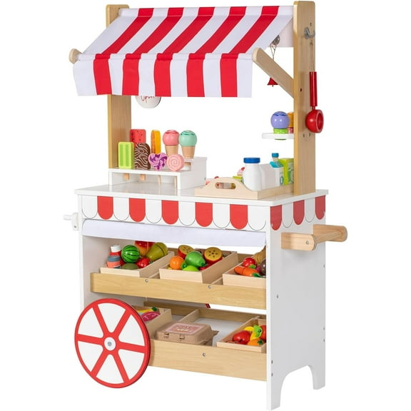 BRINJOY Foldable Kids Play Tent with Ice Cream Cart Popsicle Lollipops, Red
