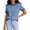 Blue, variant on Womens Contrast Striped Trim T Shirts Crewneck Short Sleeve Knit Ribbed Sporty Varsity Casual Blouse Summer Tops