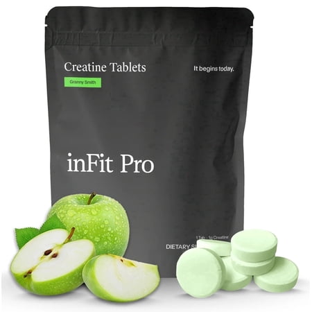 INFIT PRO Creatine Monohydrate Chewable Tablets Sour Apple Flavor GMP Certified 120 Count