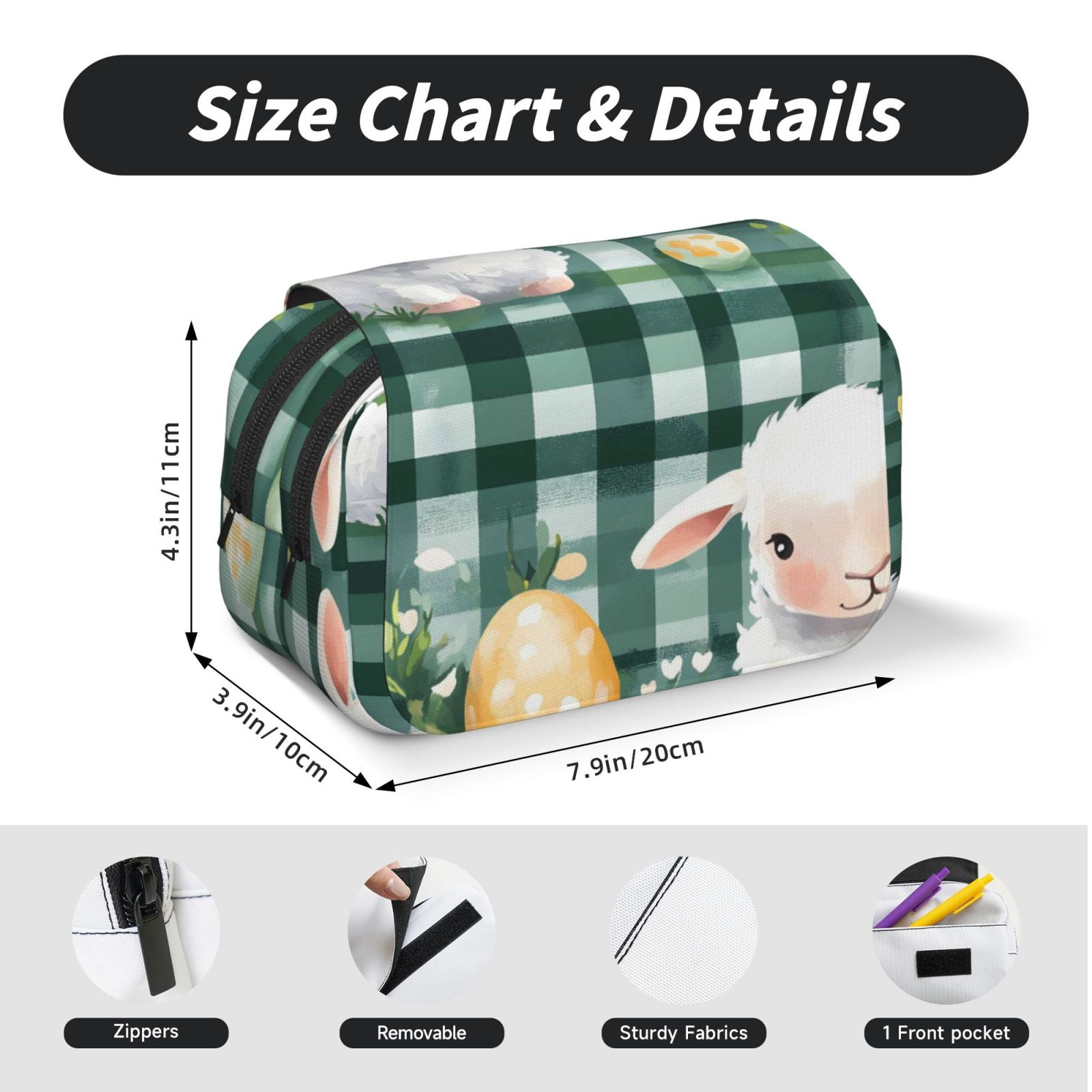 Large-Capacity Flip-Top Double-Layer Pencil Case, Multi-Functional Pocket Pen Case, Durable Stationery Organizer Easter Day Easter Lamb Leaves Watercolor Eggs