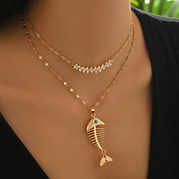 NICKSUN Fishbone Necklace – Fish Pendant, Unique Fun Jewelry for Women, Bohemian Fashion Statement, Non-Tarnish Dangle Chain