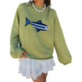 thumbnail image 1 of Suéter de Cuello Redondo de Punto Acanalado con Estampado de Peces Y2K de Gran Tamaño para Mujer Verde M, 1 of 8