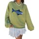 thumbnail image 1 of Suéter de Cuello Redondo de Punto Acanalado con Estampado de Peces Y2K de Gran Tamaño para Mujer Verde S, 1 of 8