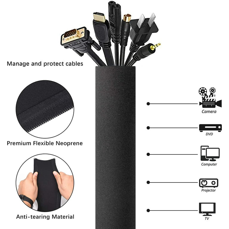 Cable Sleeve, Cable Cover, Wire and Cord Hider - Set of 8 - Computer, TV or  Desk Management - Home & Office Organizer Concealer - 20’' - Premium