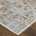 thumbnail image 2 of Feizy Laina Transitional Geometric, Tan/Ivory/Blue, 1'6" x 1'6" Swatch Easy Care Pet & Kid Friendly Stain Resistant Mid-Century Modern Distressed Design Carpet for Living Dining Bed Room, 2 of 8