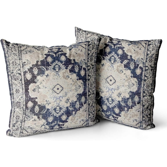 Boho Throw Pillow Covers 18x18 inch Set of 2 Monaco Rug Persian Carpet Double Sided Pattern Cotton Soft Pillow Case Cushion Cover Pillowcase for Couch Sofa Bed Decorative (Navy Blue)