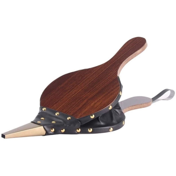 Fuelle de chimenea Soplador de aire grande de madera marrón para interiores de 12 "x 5" para barbacoa, camping, barbacoa, chimenea al aire libre con correa para colgar Boquilla de hierro fundido