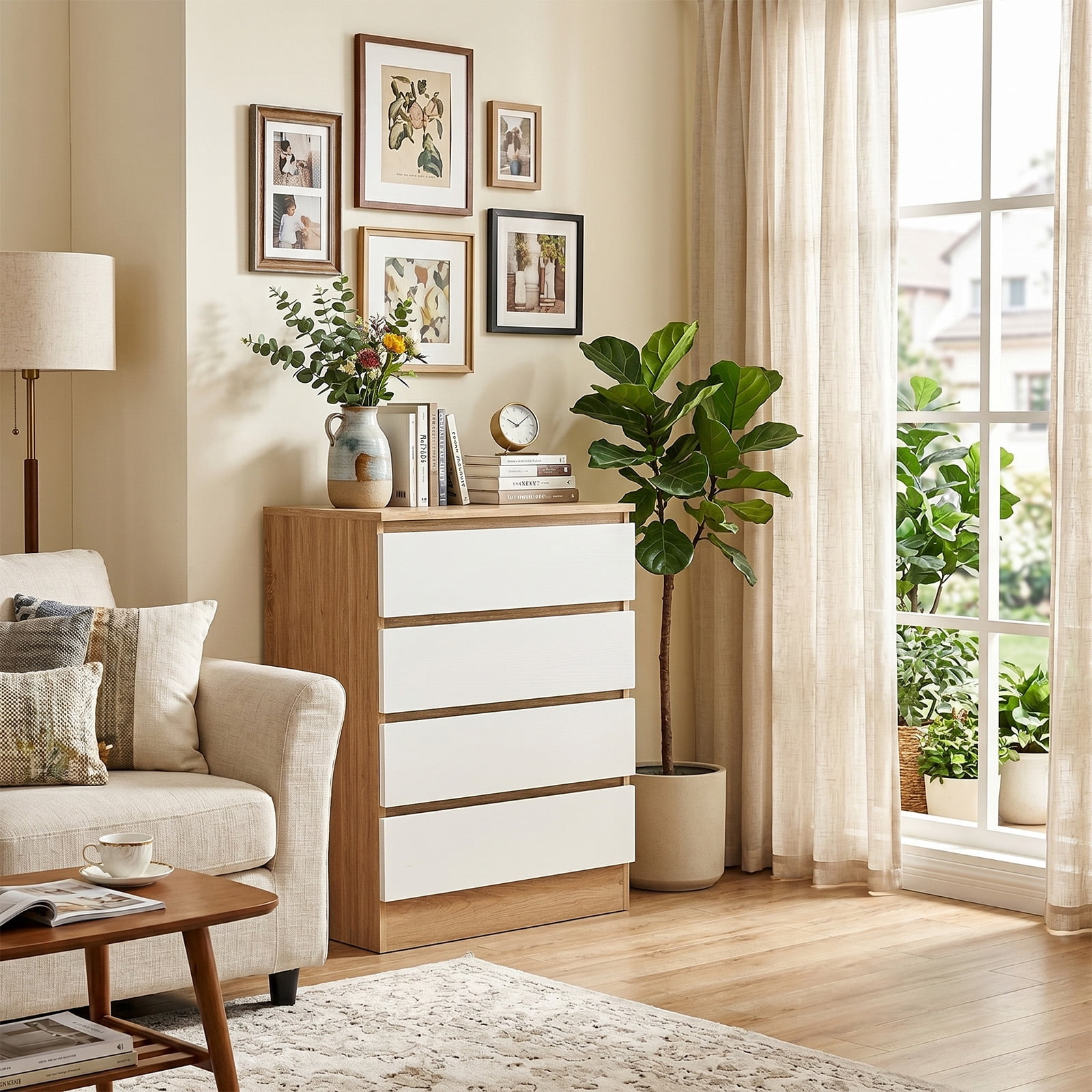 Modern 4 Drawer Dresser, Brown, Soft Close