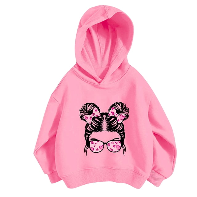 Mode 2025 Filles Décontracté Manches Longues Chandails à Capuchon Pull Tops Chandails en Molleton à Capuche Impression Mignonne Vêtements d'Automne Taille 3-9 Ans Rose