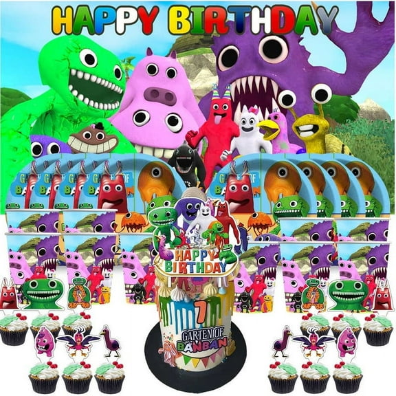 Garten of Banban Birthday Cups Party Supplies Decor Backdrop Plates Fans Decorations Banner