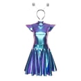 thumbnail image 3 of TiaoBug Women's Metallic Shiny Fly Sleeve Skater A-Line Pleated Club Party Dress with Alien Headwear Blue S, 3 of 6