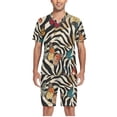 thumbnail image 5 of joogoo Men's Pajama Set Butterflies on Zebra Stripes V-Neck Pj Shorts Set 2 Piece Loungewear Sleepwear L, 5 of 7