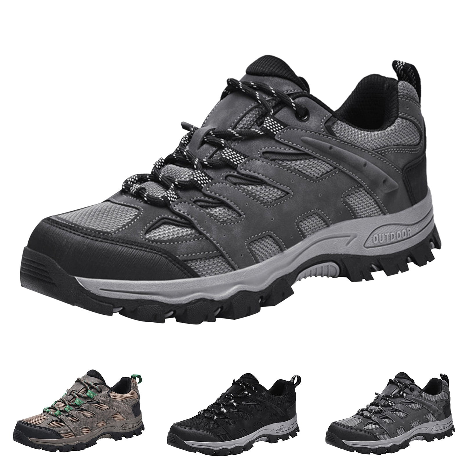 XIMIN Men's Waterproof Non-Slip Hiking Shoes Leather Low-Top Trail Running Sneakers Breathable Lightweight Mesh Travel Shoes Outdoor Trekking Boots (12, Grey)