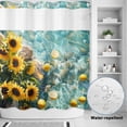 thumbnail image 4 of No Hook Shower Curtain with Built-in Rings - Country Summer Washable Waterproof Fabric Bathroom Curtains for Hotel,Rentals, 66 X 72 Inch Long , Lake Lemon Sunflower Oil Painting Gold Aqua, 4 of 9
