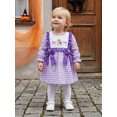 thumbnail image 4 of RUINIXCW Toddler Bbay Girl Halloween Dress Outfit Infant Baby Girls Fall Gingham Plaid Dress Pumpkin Ghost Embroidery Puff Long Sleeve Bow Decror A Line Dress, 4 of 9