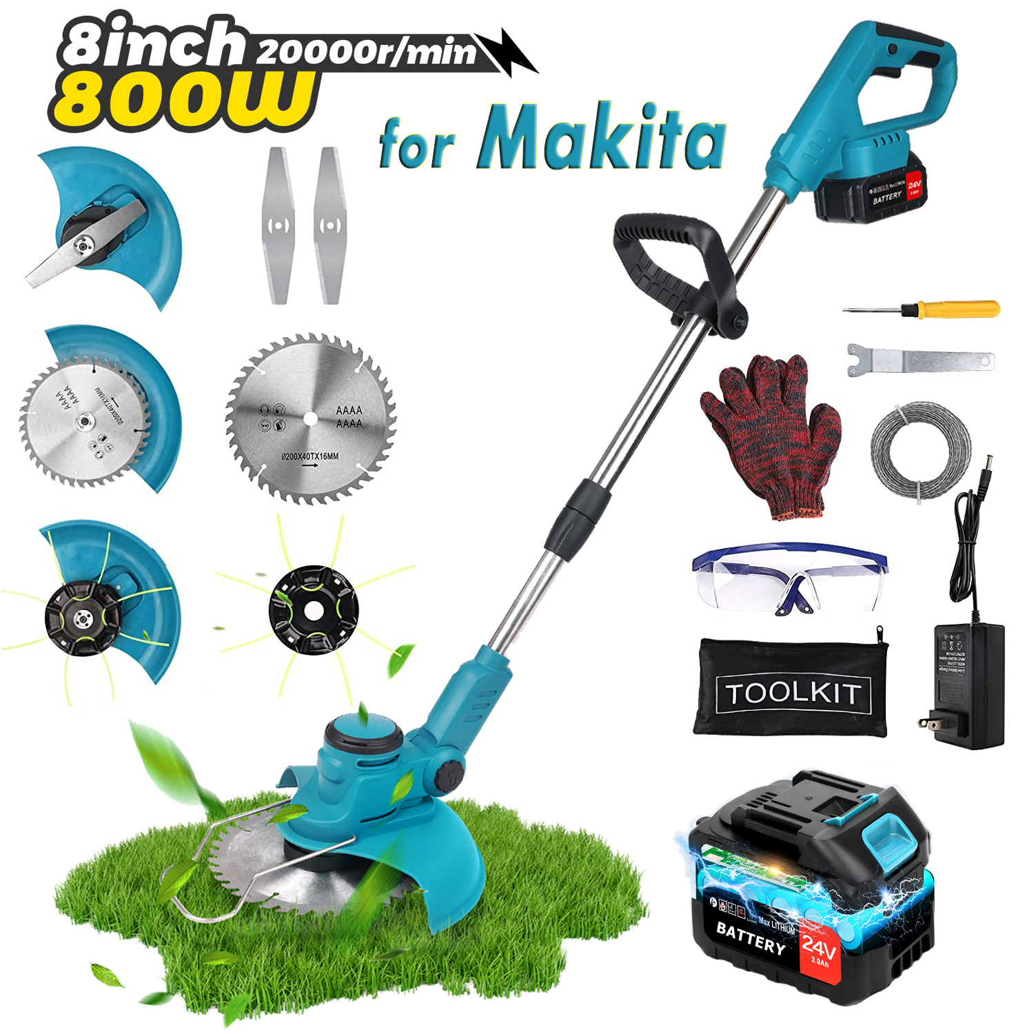 String Trimmer Cordless Electric Weed Eater, Tanbaby 8 inch 3IN1 Weed