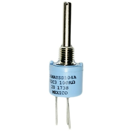RV6NAYSD104A Potentiometer Res100 kOhm, Bushing Mnt, Pwr-Rtg 0.5W, Shaft Dia 0.125In